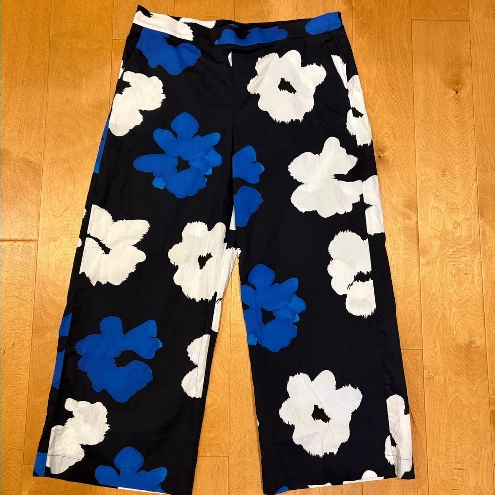 Piazza Sempione wide leg pull on pants women sz 52 or XXL 2X blue white plus